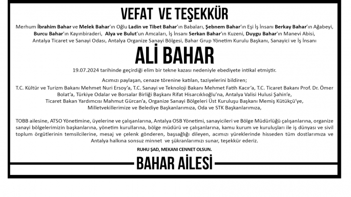 Ali Bahar Başsağlığı