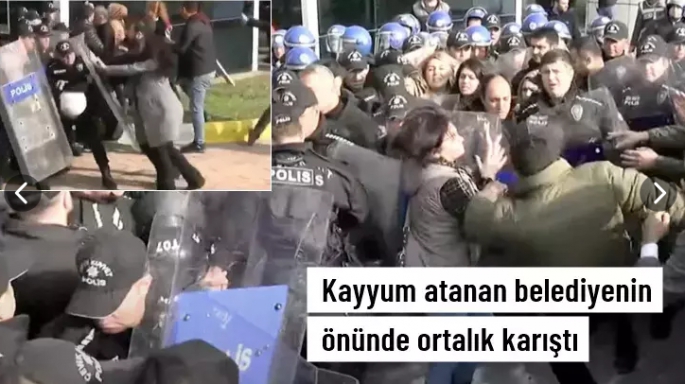 Belediye binası önünde ortalık karıştı