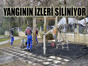 Parkta yangının izleri siliniyor